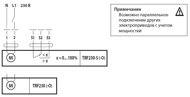 Электрическое подключение TRF230-S-O Электрическое подключение TRF230-S-O