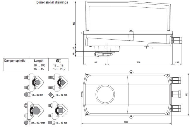 Габаритные размеры BELIMO NFG-L 